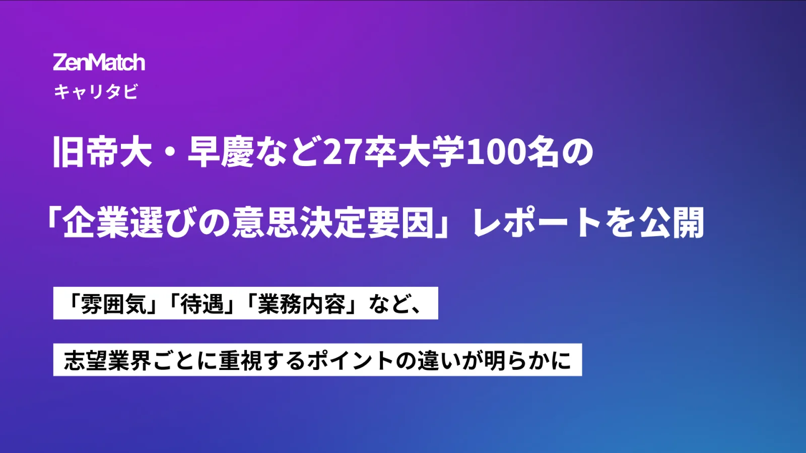 キャリア支援コミュニティ「キャリタビ」と共同で「【27卒対象】企業選びの意思決定要因レポート」をリリース
